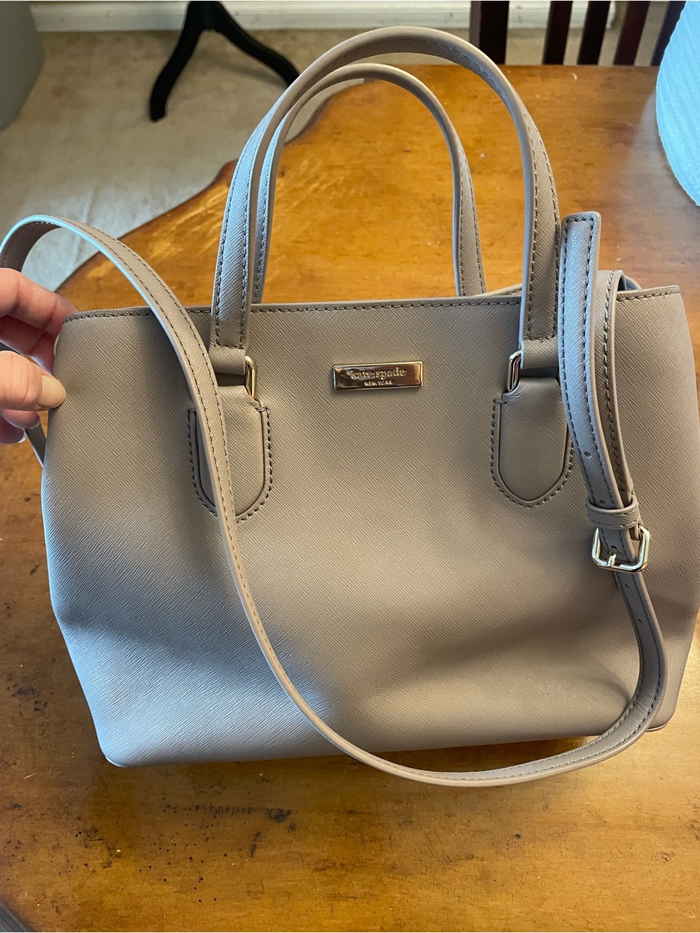kate spade pebble leather satchel in taupe gray